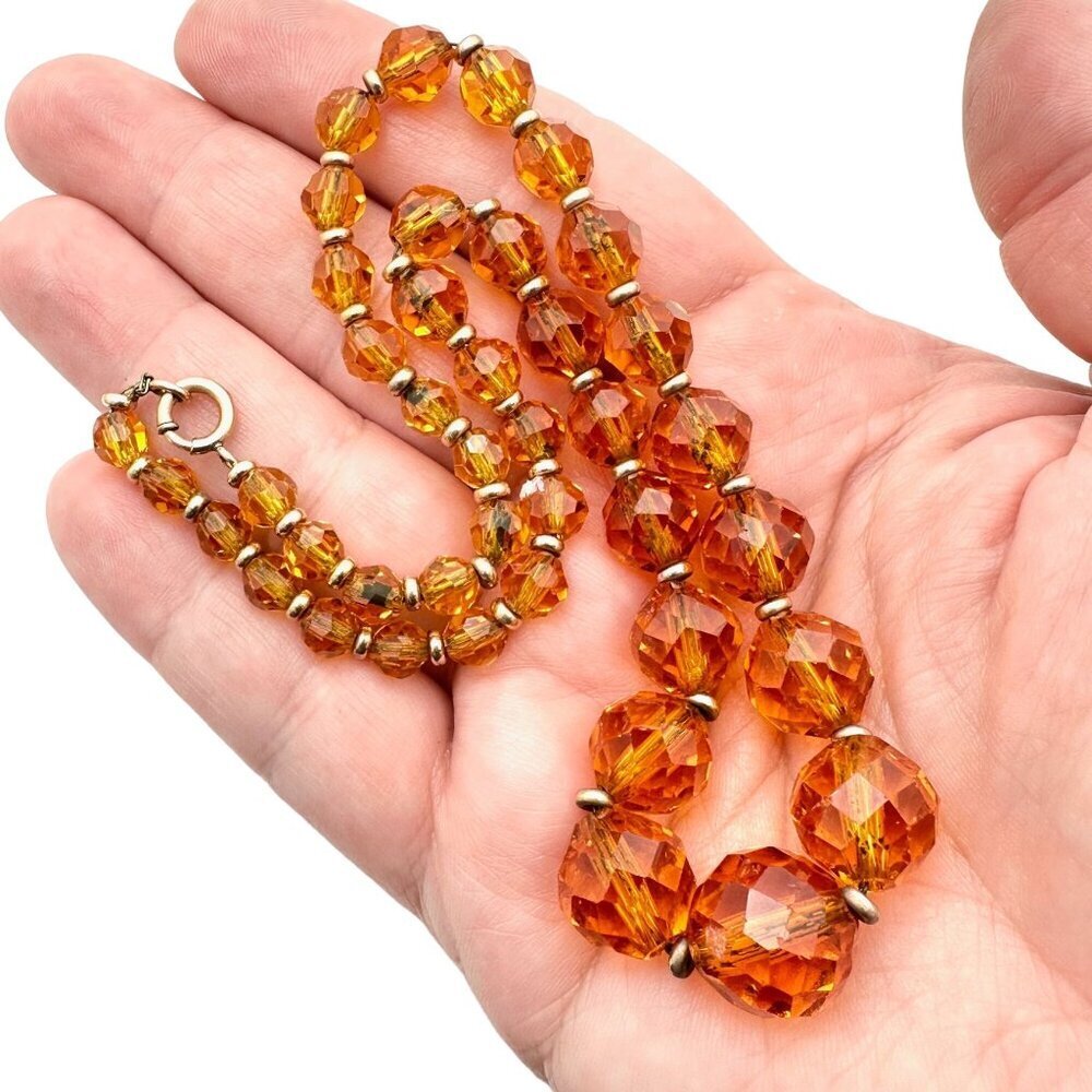 Simmons Womens Necklace 12K Gold Filled Amber Colored Crystal Antique Vintage